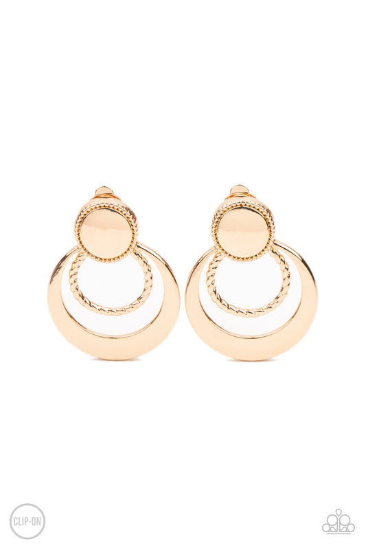 Paparazzi - Refined Ruffles - Gold Clip-On Earrings