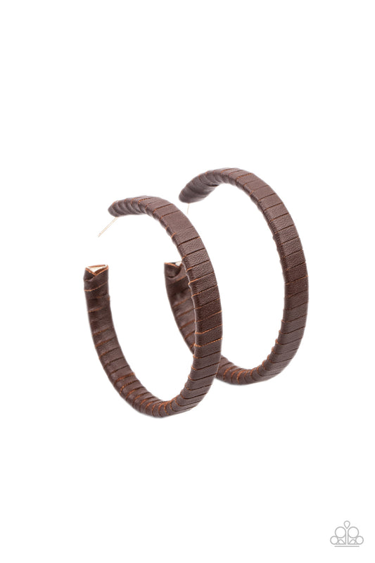Paparazzi - Leather-Clad Legend - Brown Hoop Earrings