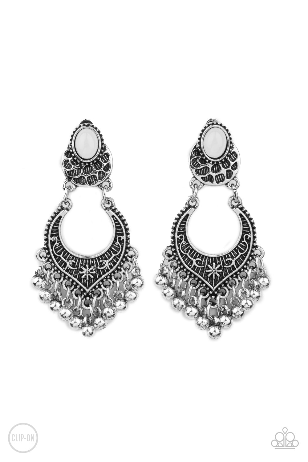 Paparazzi - Summery Gardens - White Clip-On Earrings
