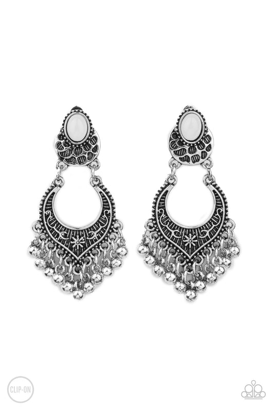 Paparazzi - Summery Gardens - White Clip-On Earrings