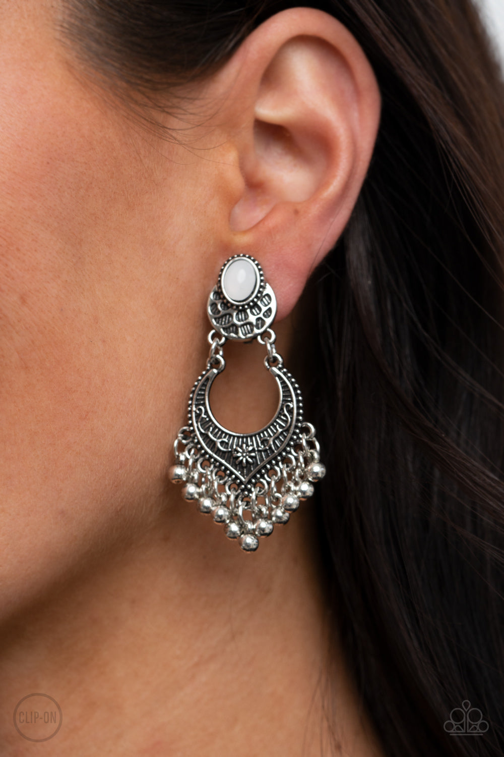Paparazzi - Summery Gardens - White Clip-On Earrings
