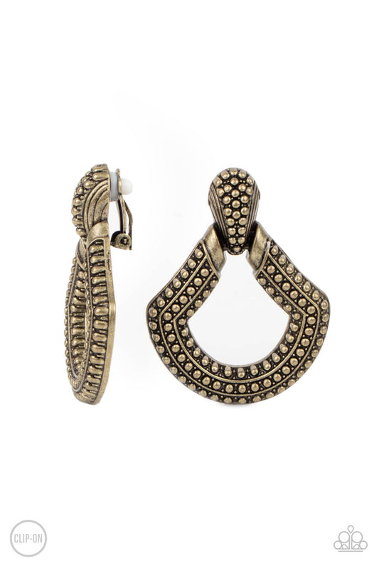 Paparazzi- Better Buckle Up - Brass Earrings