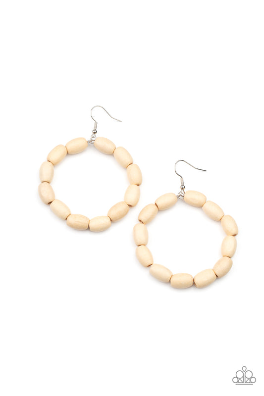 Paparazzi - Living The WOOD Life - White Earrings