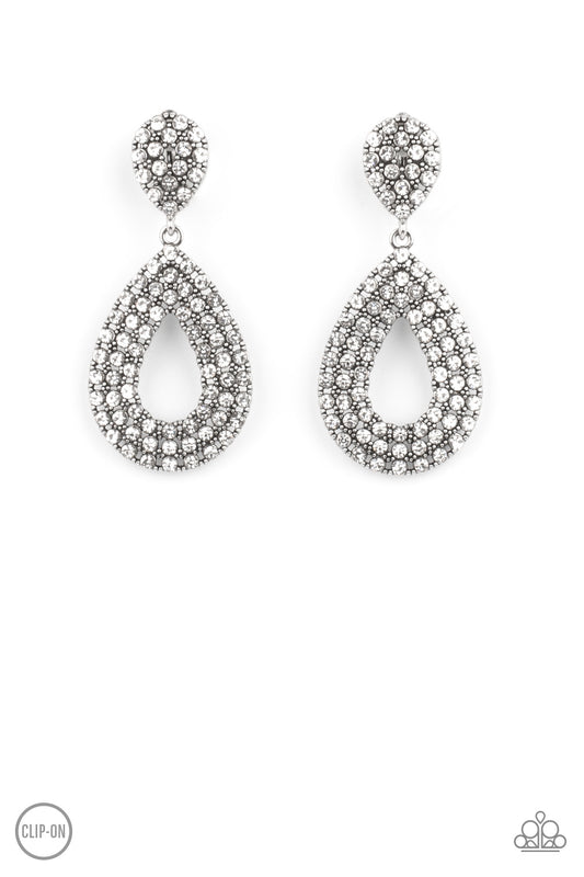 Paparazzi - Pack In The Pizzazz - White Clip-On Earrings
