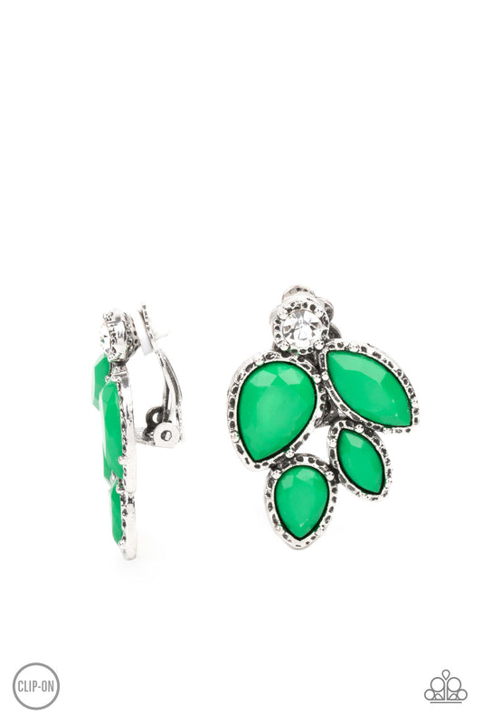 Paparazzi - Fancy Foliage - Green Clip-On Earrings