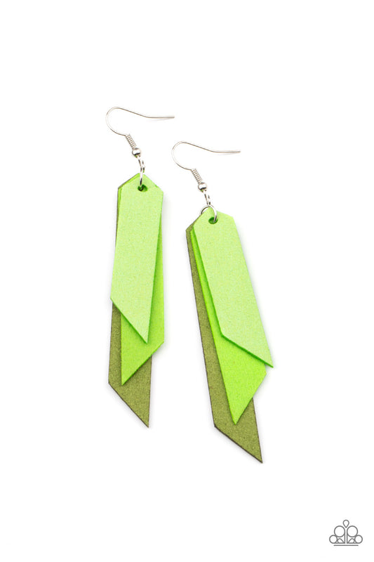 Paparazzi - Suede Shade - Green Earrings
