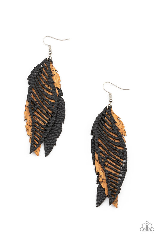 Paparazzi - WINGING Off The Hook - Black Earrings