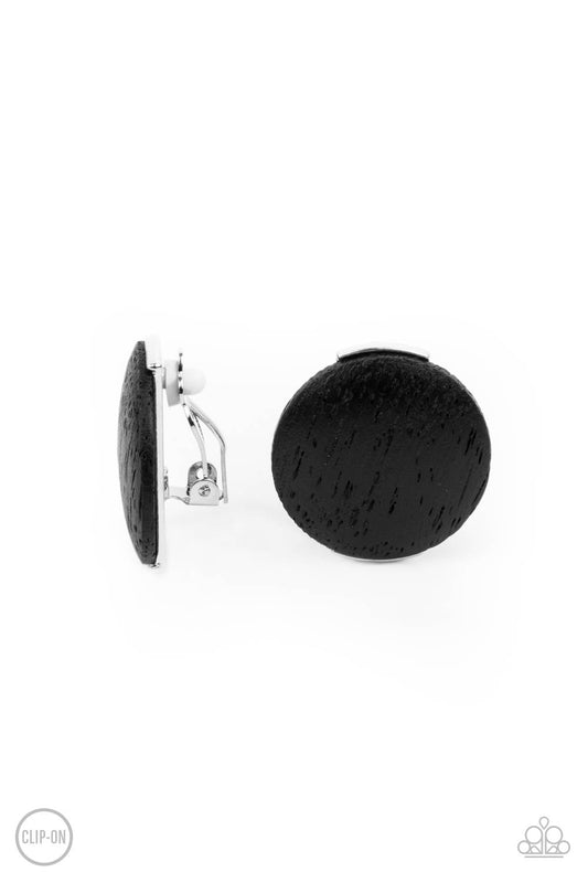 Paparazzi - WOODWORK It - Black Clip-On Wooden Earrings