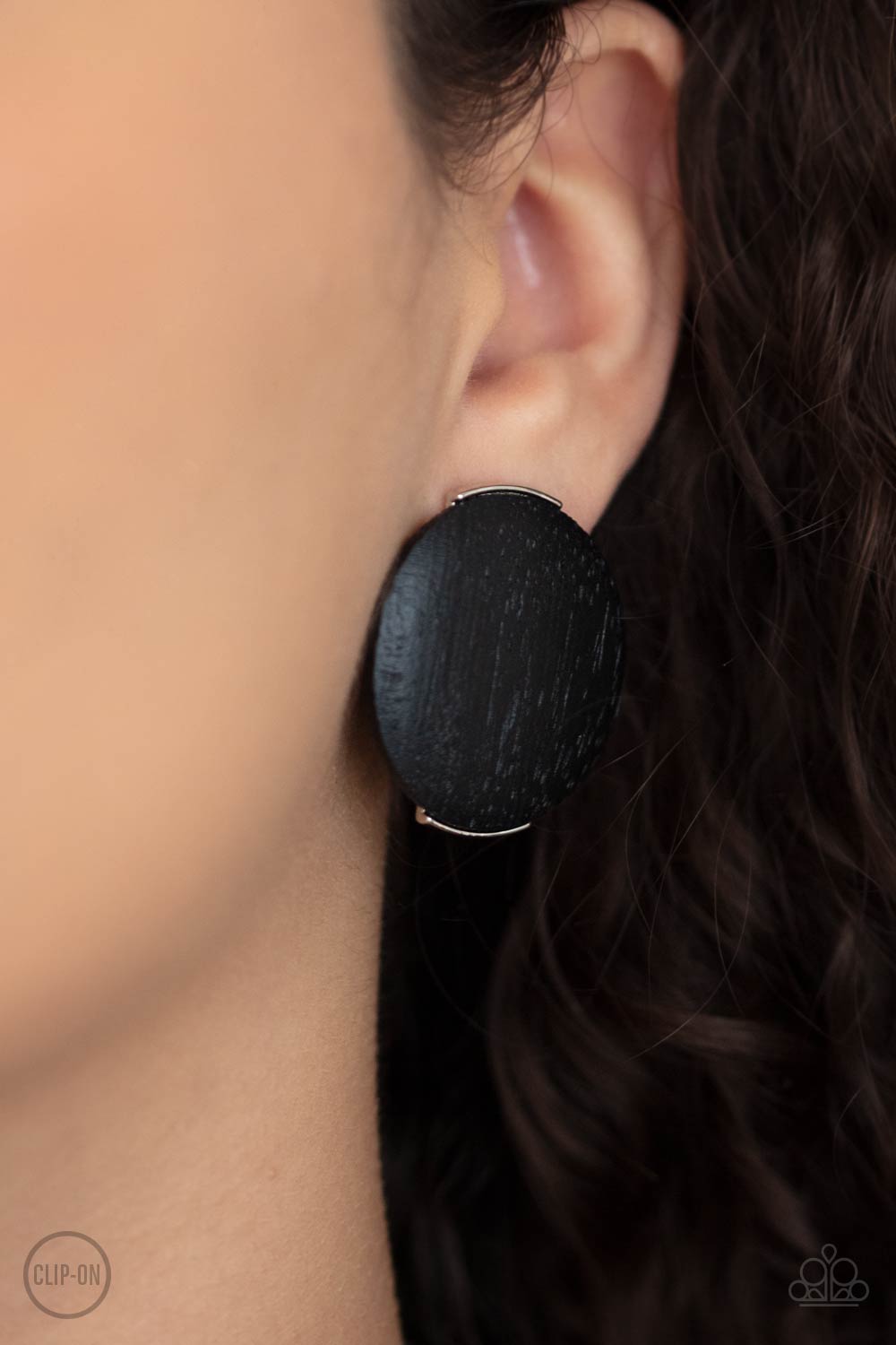 Paparazzi - WOODWORK It - Black Clip-On Wooden Earrings