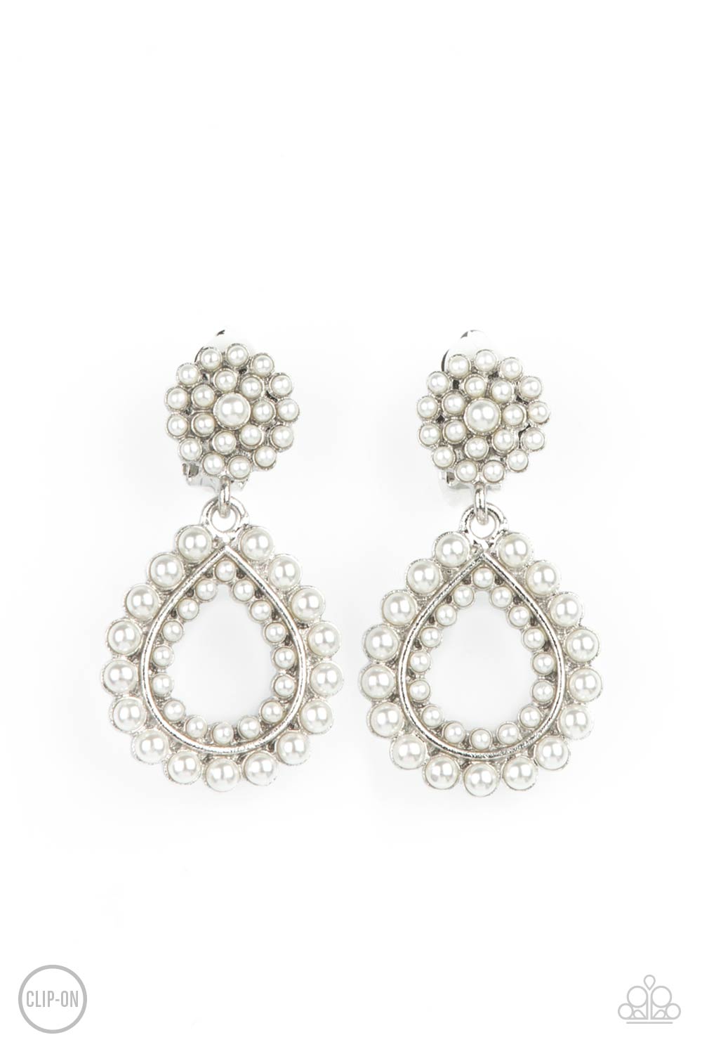Paparazzi - Discerning Droplets - White Clip-On Earrings