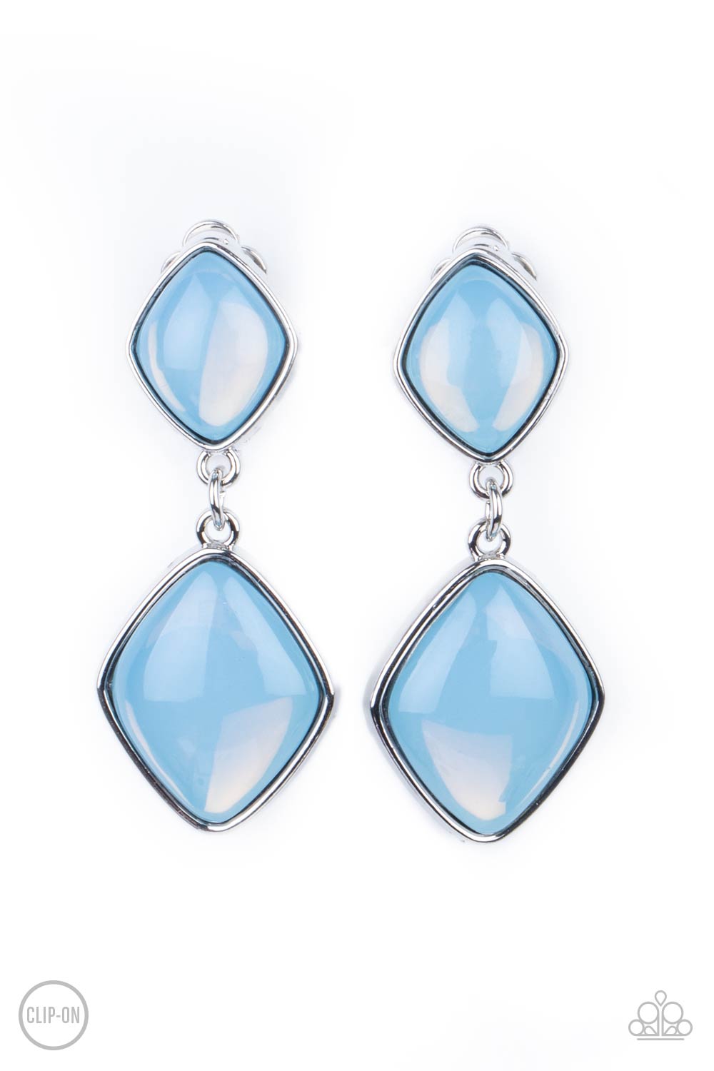 Paparazzi - Double Dipping Diamonds - Blue Clip-On Earrings