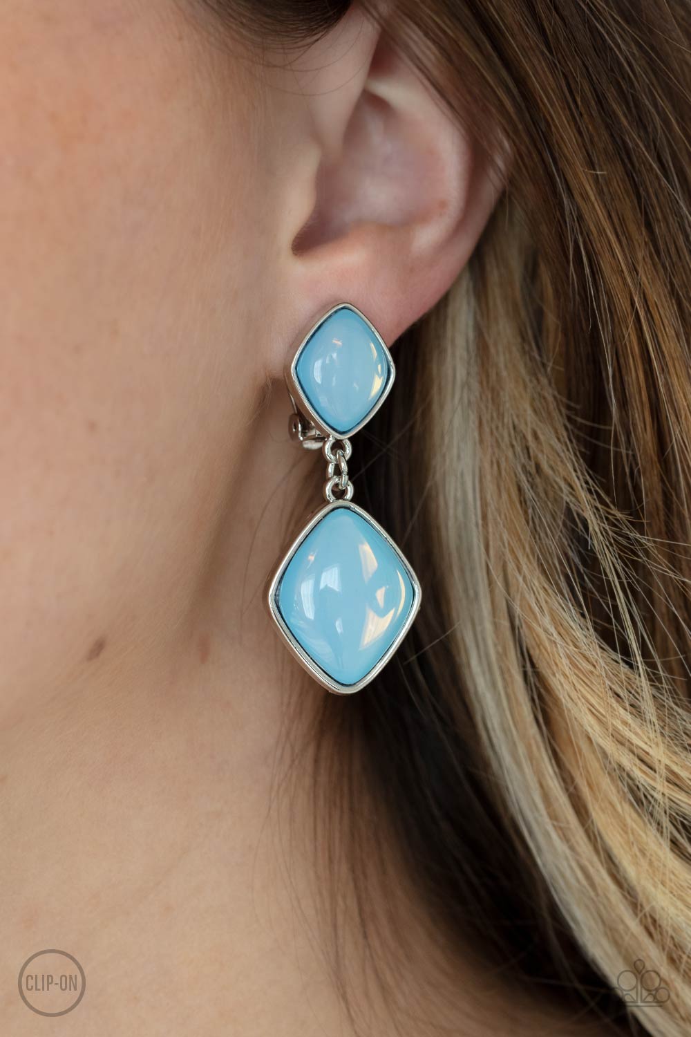 Paparazzi - Double Dipping Diamonds - Blue Clip-On Earrings