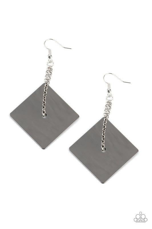 Paparazzi - Block Party Posh - Black Earrings