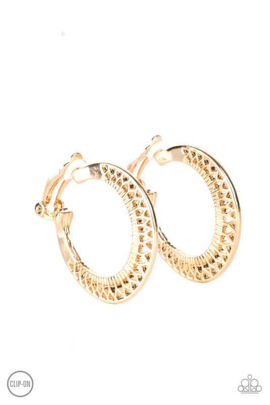 Paparazzi - Moon Child Charisma - Gold Clip-On Earrings