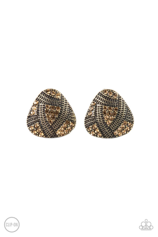 Paparazzi - Gorgeously Galleria - Brass Clip-On Earrings