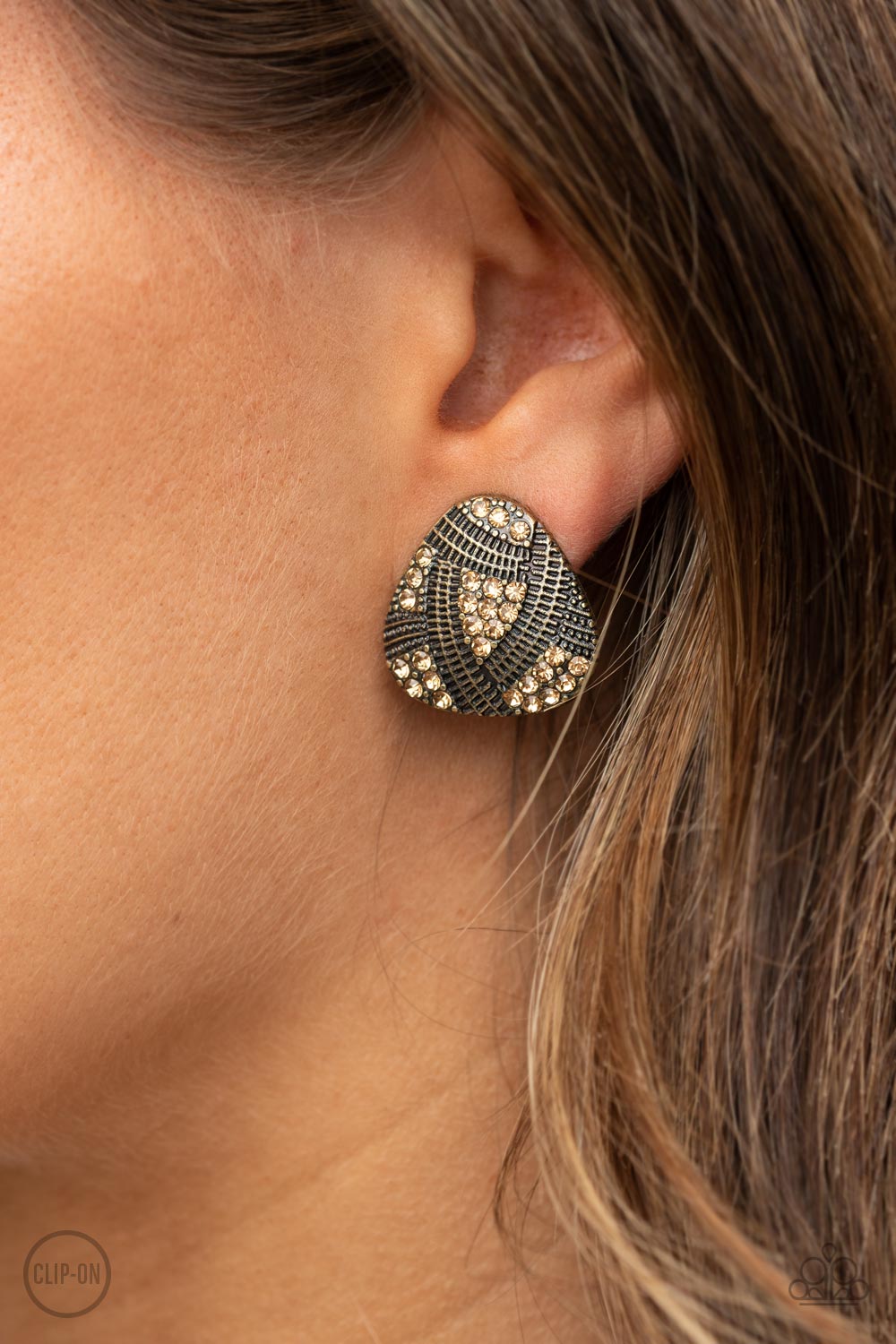 Paparazzi - Gorgeously Galleria - Brass Clip-On Earrings