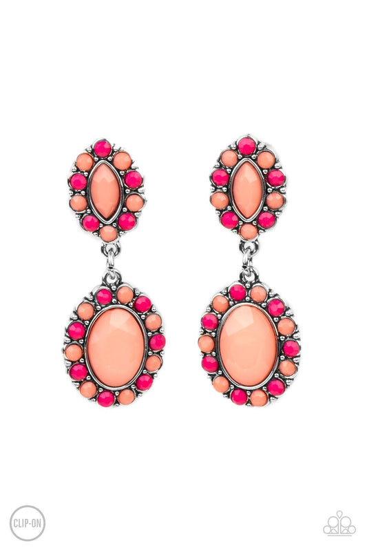 Paparazzi - Positively Pampered - Orange Clip-On Earrings