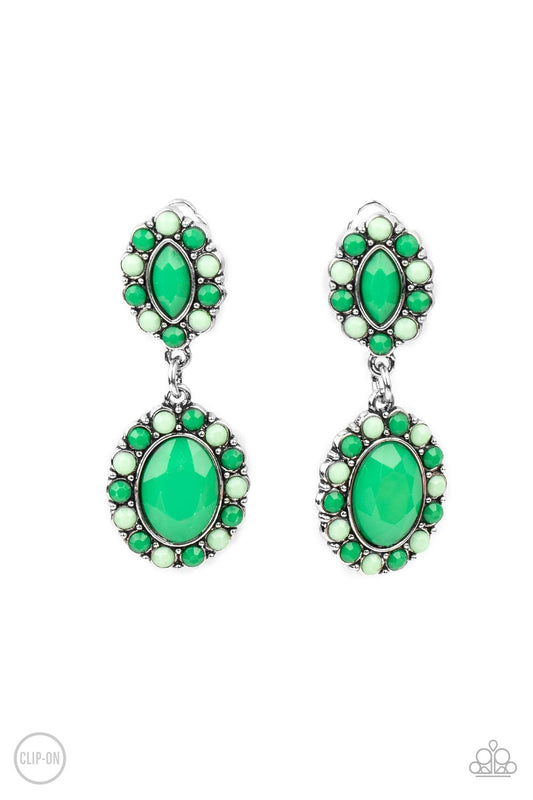Paparazzi - Positively Pampered - Green Clip-On Earrings