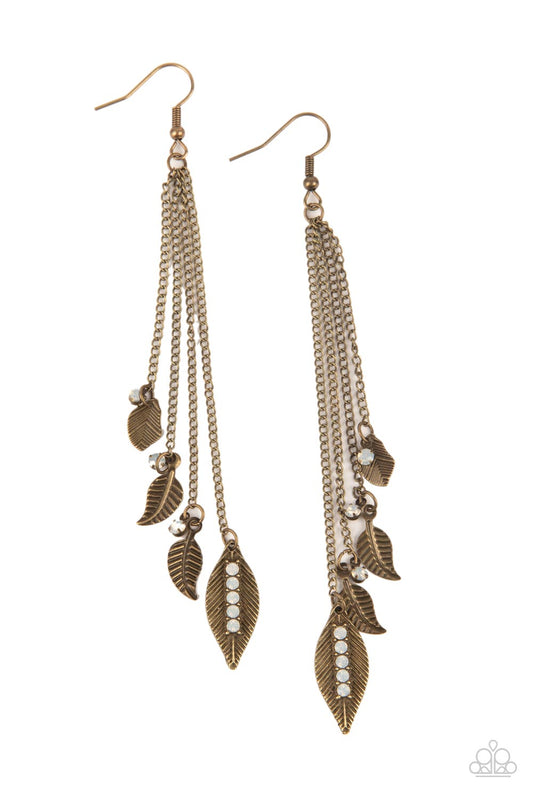 Paparazzi - Chiming Leaflets - Brass Earrings