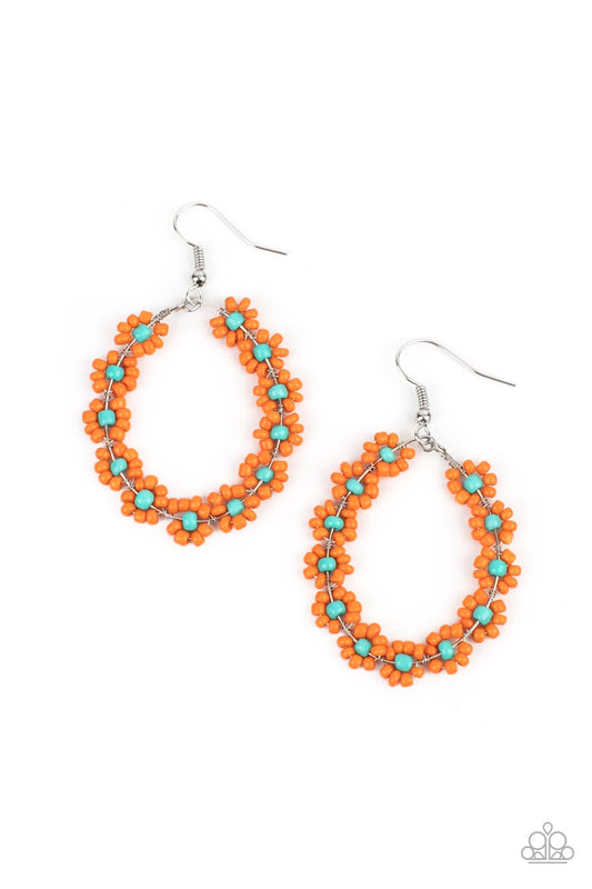 Paparazzi - Festively Flower Child - Orange Earrings