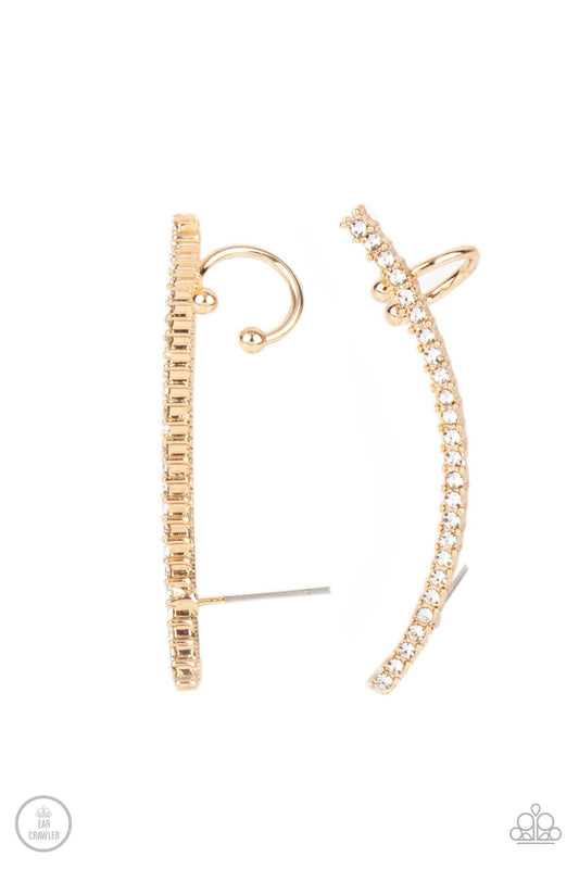Paparazzi - Sleekly Shimmering - Gold Post Ear Crawler Earrings