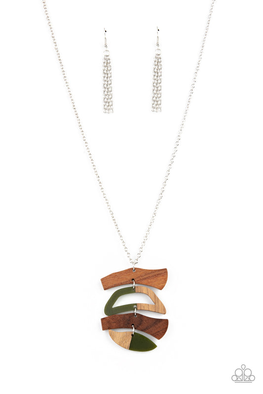 Paparazzi - A WOODWORK In Progress - Green Necklace