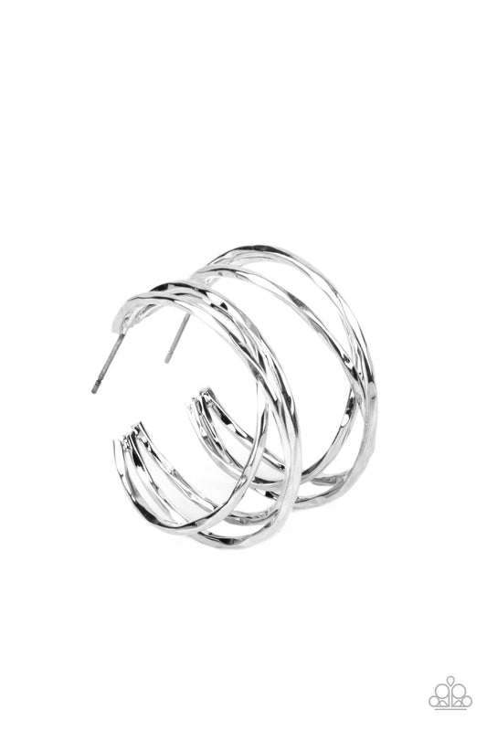 Paparazzi - City Contour - Silver Hoop Earrings