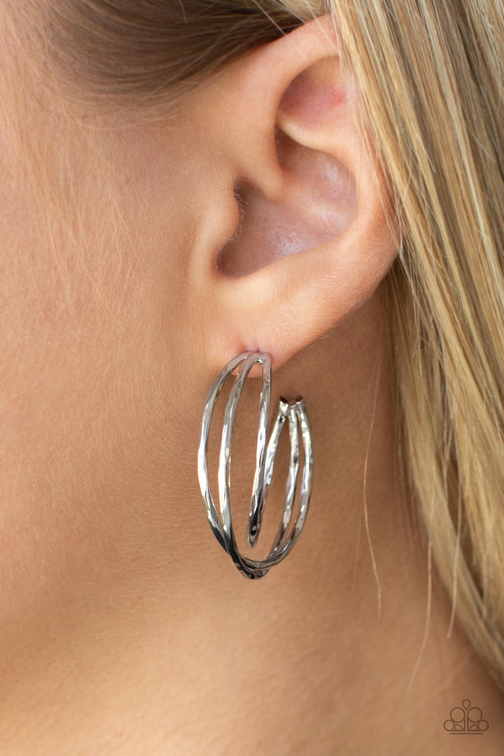 Paparazzi - City Contour - Silver Hoop Earrings