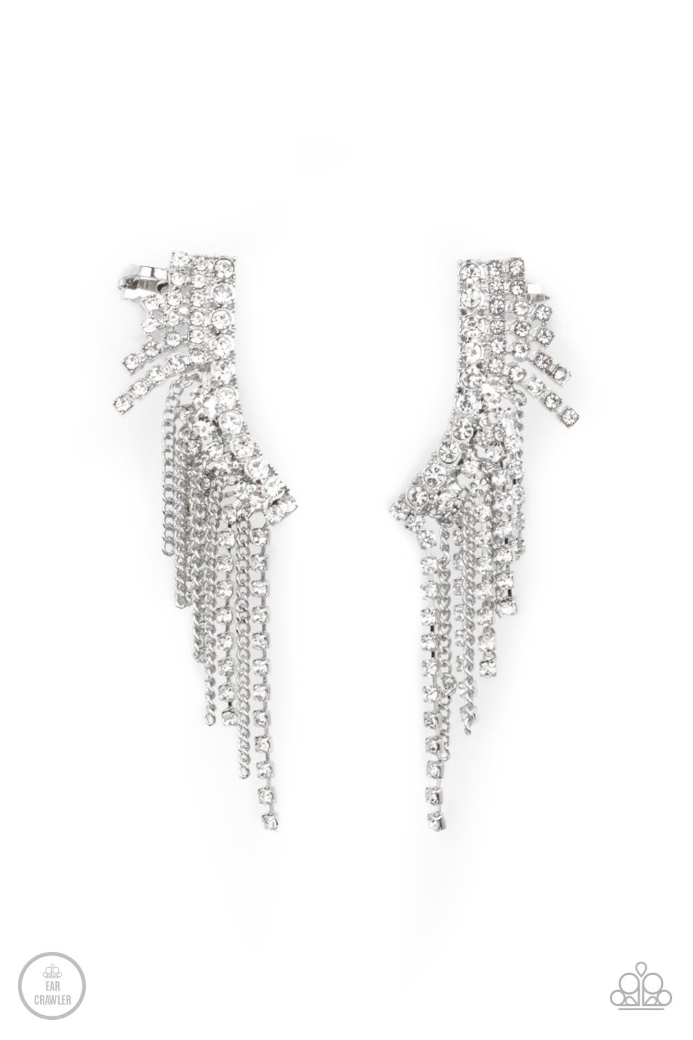 Paparazzi - Thunderstruck Sparkle - White Post Ear Crawler Earrings