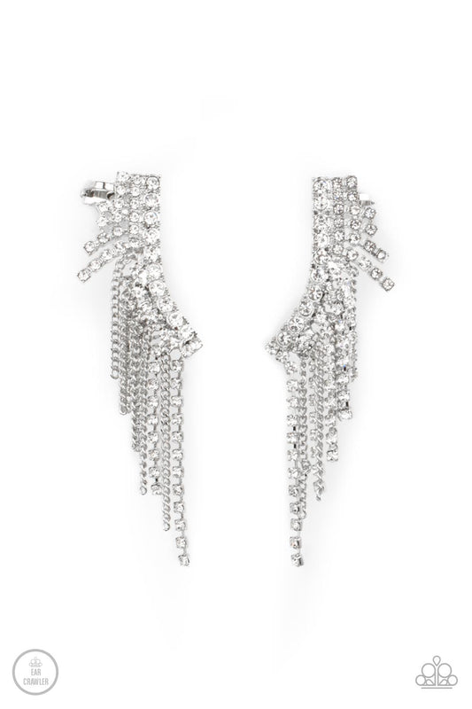 Paparazzi - Thunderstruck Sparkle - White Post Ear Crawler Earrings