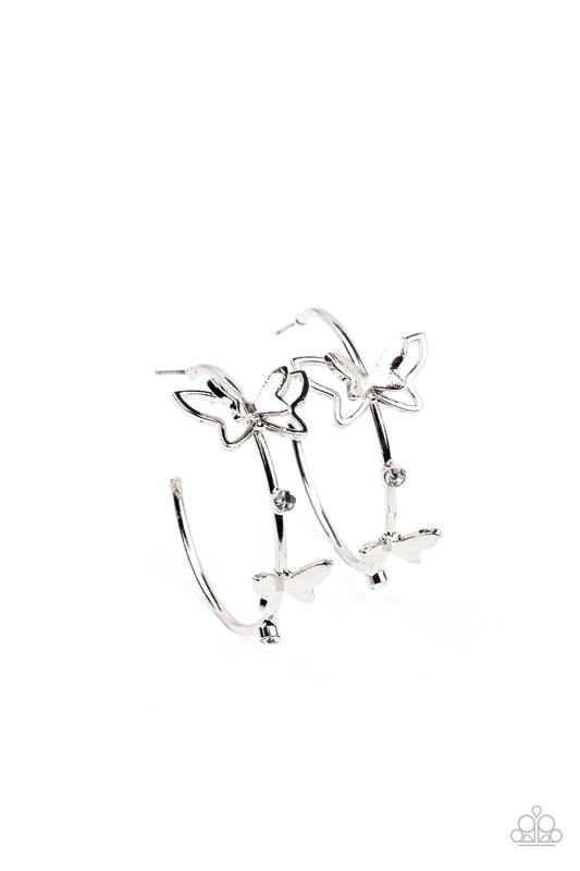 Paparazzi - Full Out Flutter - White Hoop Earrings