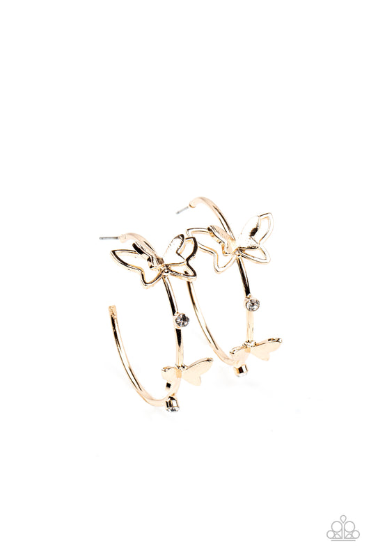 Paparazzi - Full Out Flutter - Gold Earrings