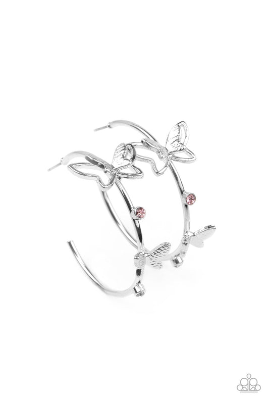 Paparazzi - Full Out Flutter - Pink Hoop Earrings