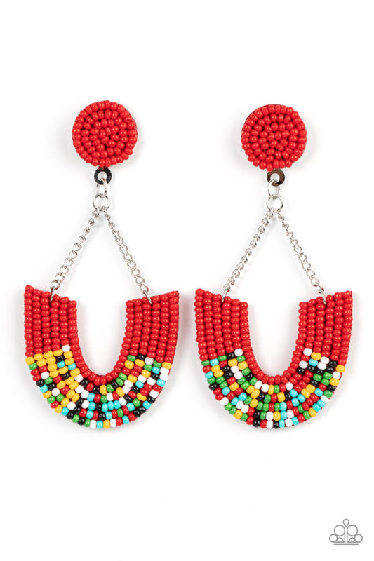 Paparazzi - Make it RAINBOW - Red Post Earrings