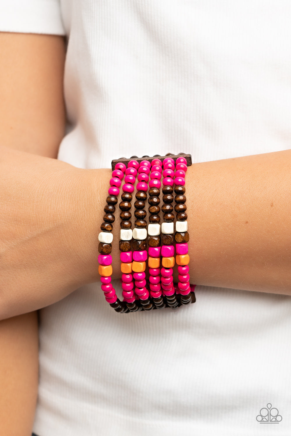 Paparazzi - Dive into Maldives - Pink Wooden Bracelet