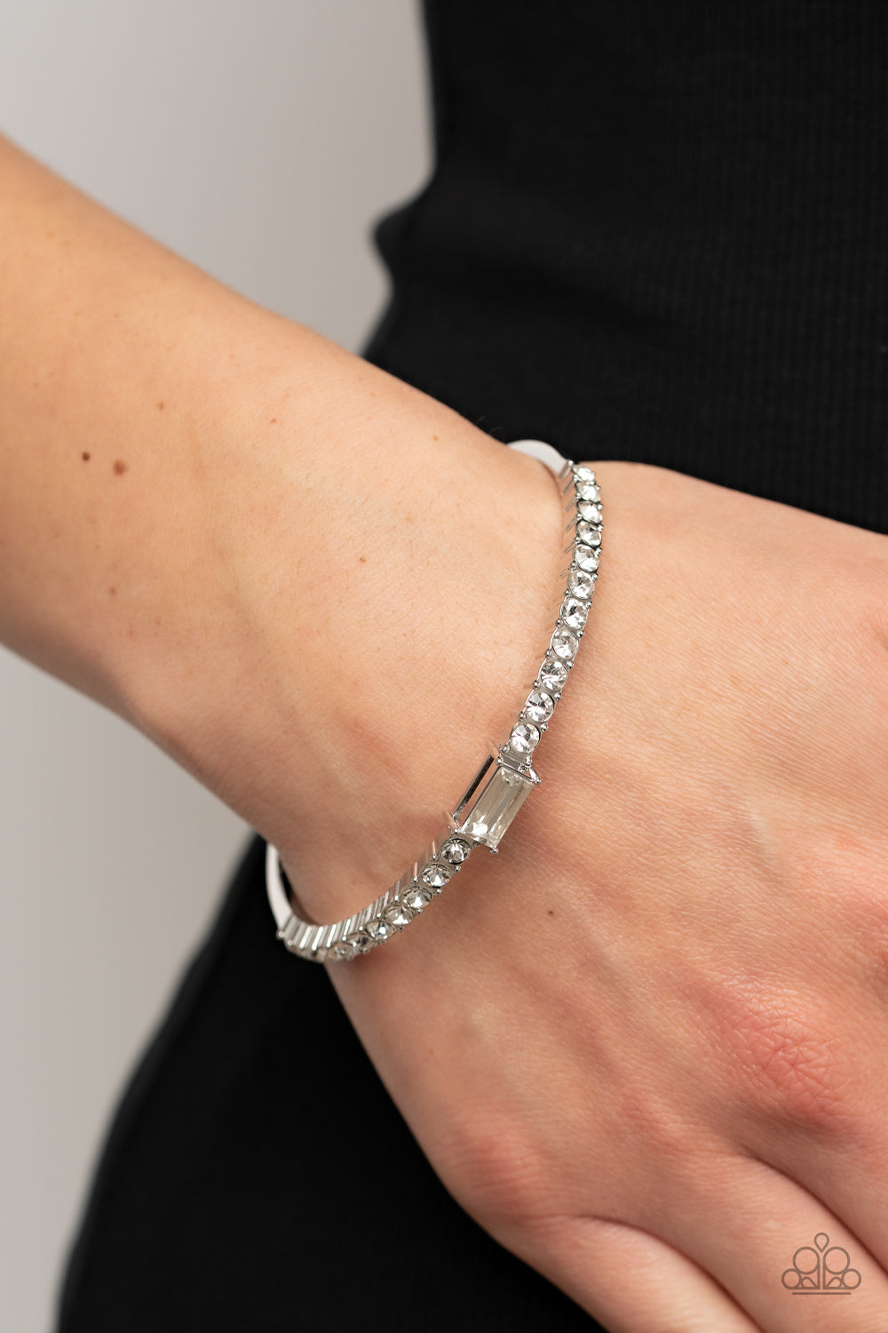 Paparazzi -Party Crashing Couture - White Bangle Bracelet