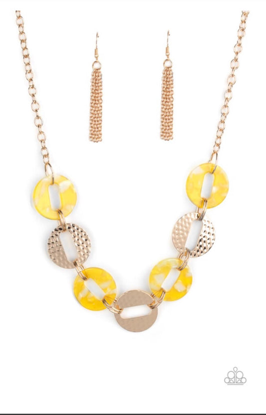 Paparazzi - Retro Retrograde Yellow Necklace and Retro Recharge Yellow Bracelet Set